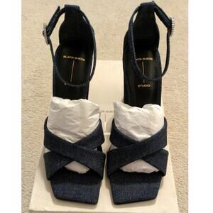 Black Suede Studio Chelsea Denim Sandal